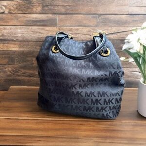 Michael Kors Black Logo Canvas Leather Handbag